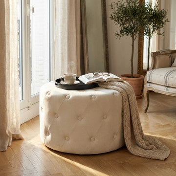 Pouf rotondo in velluto beige diametro 67 cm altezza 41 cm