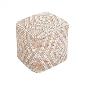 Pouf quadrato 40x40x40 cm in lana avorio con base juta