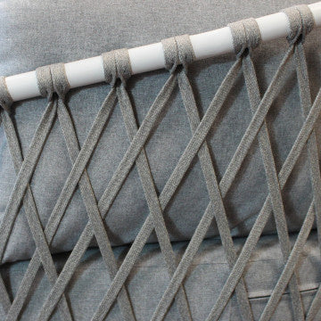 Salotto componibile con struttura alluminio, rivestimento corda PVC e cuscini