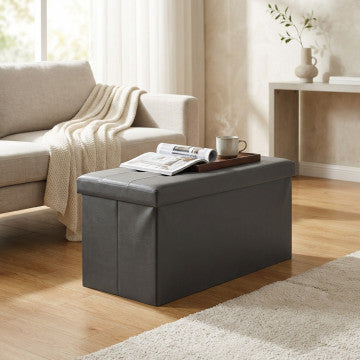 Pouf contenitore rettangolare in ecopelle nero 76x38x38 cm