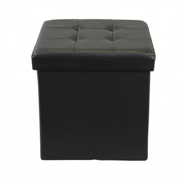 Pouf contenitore quadrato in ecopelle nero 38x38x38 cm