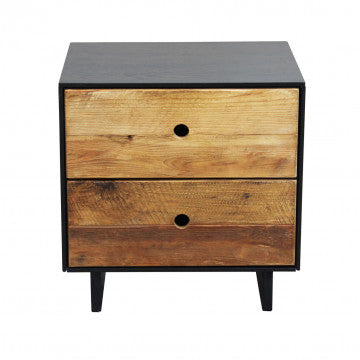 Mobiletto con 2 cassetti in legno di pino riciclato, dimensioni 52x43x52 cm