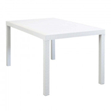Tavolo Rettangolare Houston bianco con struttura in plastica stile wicker, 150x90 cm, perfetto per giardini e terrazze.