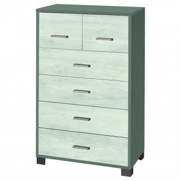 Cassettiera 6 cassetti 70x41x112 cm MDF titanio quercia bianco