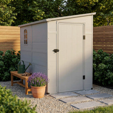 Casetta in plastica 143x247x194 cm con finestra, colore grigio chiaro