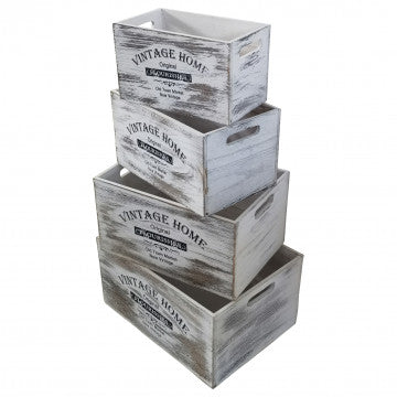 Set di 4 cassette in legno di diverse dimensioni - Colore bianco