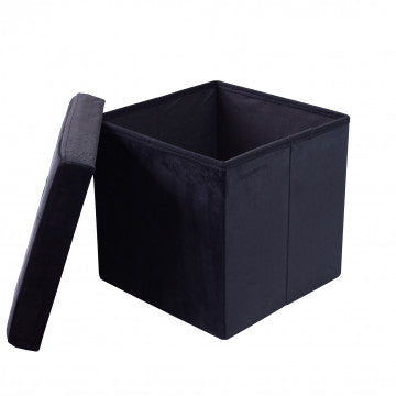 Pouf contenitore quadrato in velluto nero 38x38x38 cm