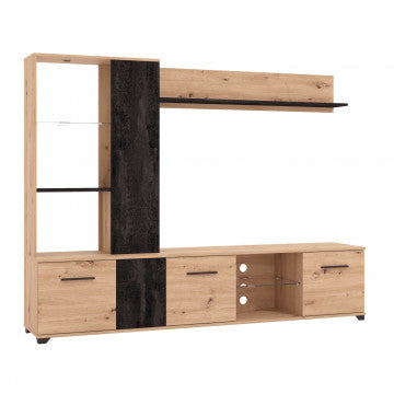Soggiorno Alhambra rovere artigiano e carbon 202x40x155,5 cm truciolare