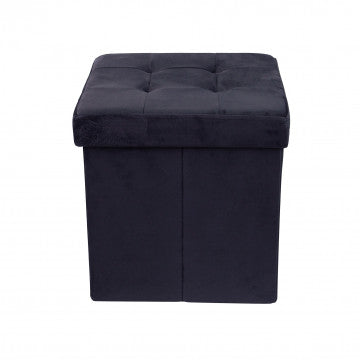Pouf contenitore quadrato in velluto nero 38x38x38 cm