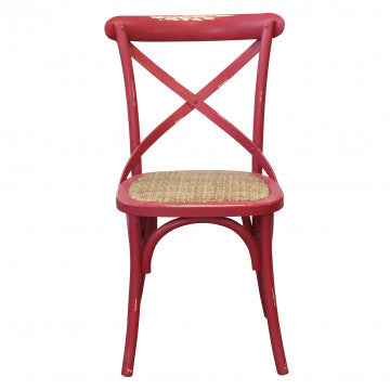 Sedia vintage in rattan e legno rosso 46x42x87 cm peso 4,5 kg