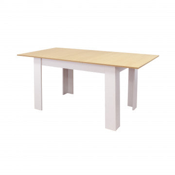 Tavolo allungabile in legno naturale con gambe bianche 160x80x75 cm