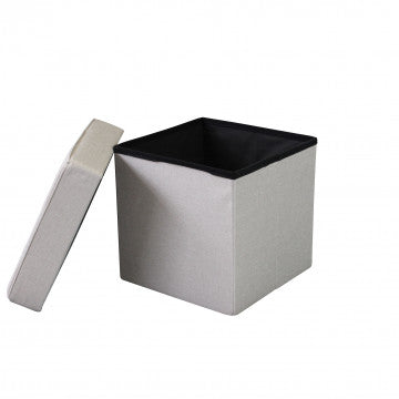 Pouf contenitore quadrato in tessuto tortora 38x38x40 cm