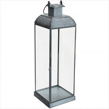 Lanterna grande in metallo e vetro grigio dimensioni 17,5x17,5x52 cm