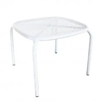 Tavolino Midway in acciaio bianco con struttura resistente e design moderno, perfetto per spazi esterni. Misure compatte.