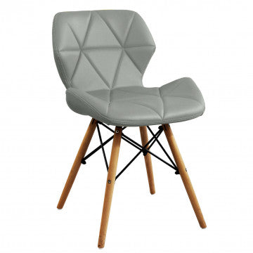 Sedia struttura metallo, seduta PU grigio, gambe legno 41x49x71 cm