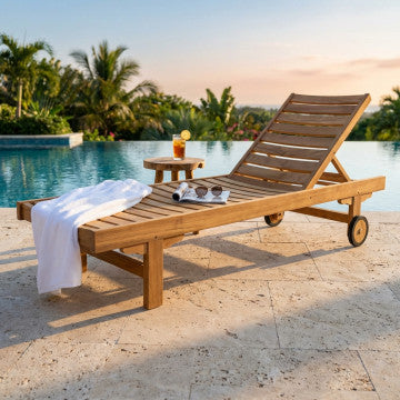 Lettino in teak massello, 205x63x32 cm, colore marrone chiaro