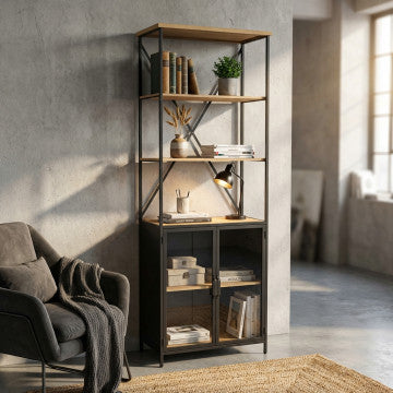 Mobile in legno e acciaio con struttura verticale, dimensioni 68x39x183 cm