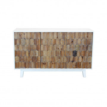 Mobile con 3 ante legno bianco e decoro naturale 135x45x80 cm