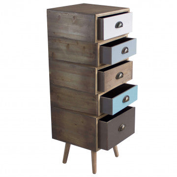 Cassettiera 5 cassetti MDF con gambe pino, 40x36,5x99 cm