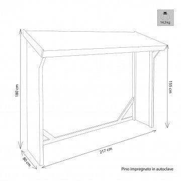 Legnaia - Struttura per legna dimensioni 217 x 80 x 155/180 h