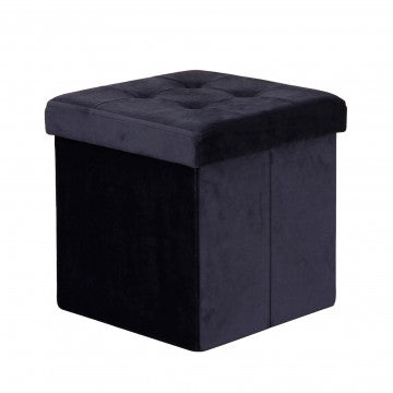 Pouf contenitore quadrato in velluto nero 38x38x38 cm