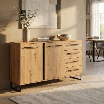 Mobile basso rovere artigiano con ante nere, 159 x 42 x 92,5 cm
