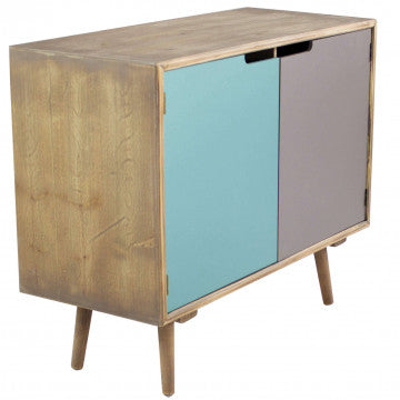 Mobiletto due ante struttura MDF gambe pino top naturale 80x35,5x66,8 cm