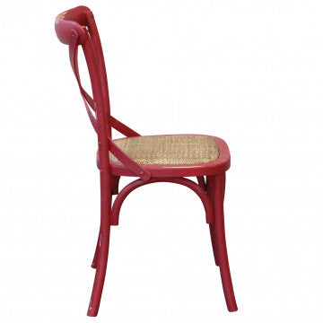 Sedia vintage in rattan e legno rosso 46x42x87 cm peso 4,5 kg