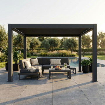 Pergola bioclimatica retrattile motorizzata con lamelle orientabili 400x400cm
