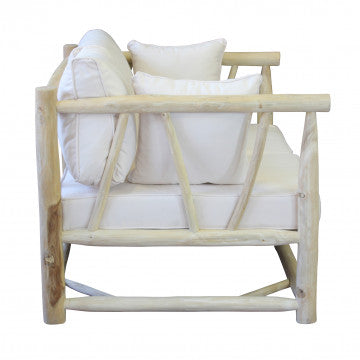 Divano 2 posti in teak con cuscini in poliestere 131,5x92x77 cm