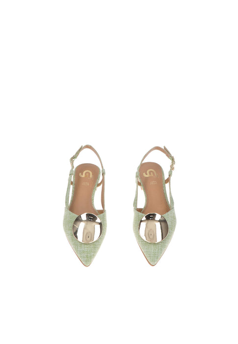 Decollete Aperto Dietro Mika Tessuto con Cinturino Applicazioni in Metallo Sottopiede Imbottito Pelle Tacco 2 cm