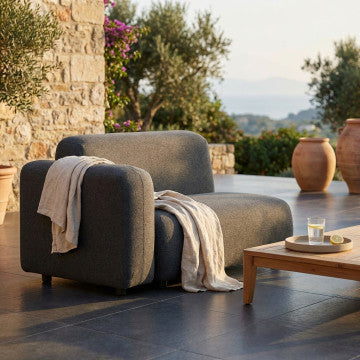 Divano destro in alluminio con cuscini, 119x65x40 cm, grigio scuro