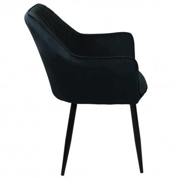 Poltrona con struttura in metallo e rivestimento in velluto nero