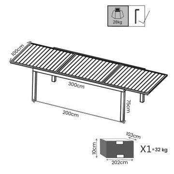 Tavolo alluminio allungabile 200/300x100 cm altezza 74 antracite