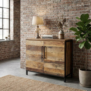 Mobile con 2 ante, struttura in legno e metallo nero, 100x40x86 cm