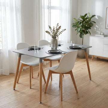 Tavolo con piano ABS grigio e gambe in legno 120x80x75 cm