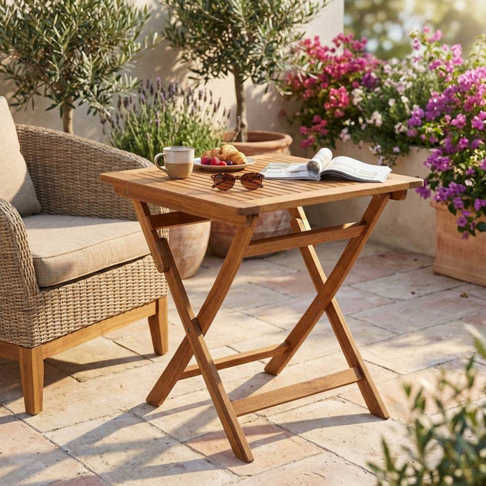 Tavolino Pieghevole Acacia Massiccio 70x70x74h cm Marrone