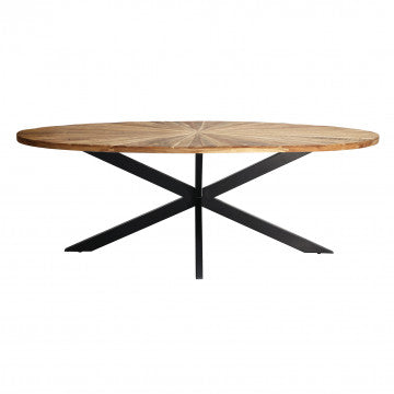 Tavolo ovale in acacia e metallo, dimensioni 220x120x77 cm