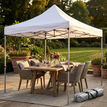 Gazebo struttura alluminio esagonale con telo PVC bianco 3x4,5 m