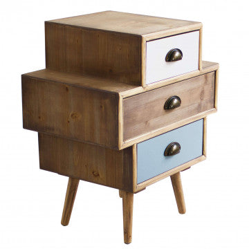 Mobiletto tre cassetti MDF legno pino top naturale 50x35x49,5 cm