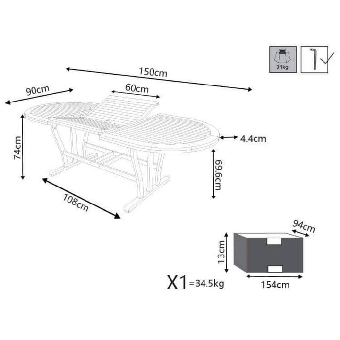 Tavolo Ovale Allungabile Acacia Massiccio 150/200x90 cm
