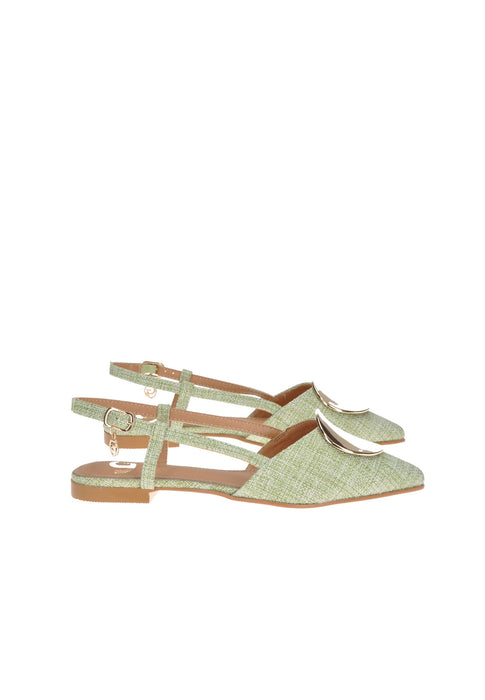 Decollete Aperto Dietro Mika Tessuto con Cinturino Applicazioni in Metallo Sottopiede Imbottito Pelle Tacco 2 cm