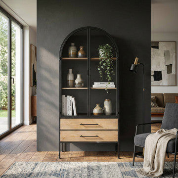 Mobile due ante due ripiani due cassetti legno acciaio 81,5x40x180 cm