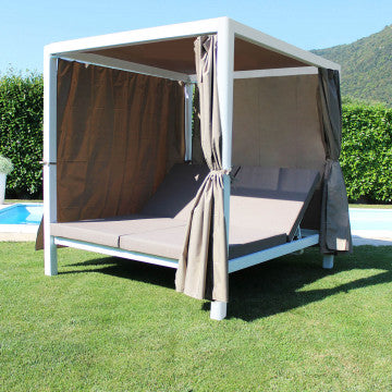 Gazebo letto struttura in alluminio, tettuccio apribile, cuscini imbottiti