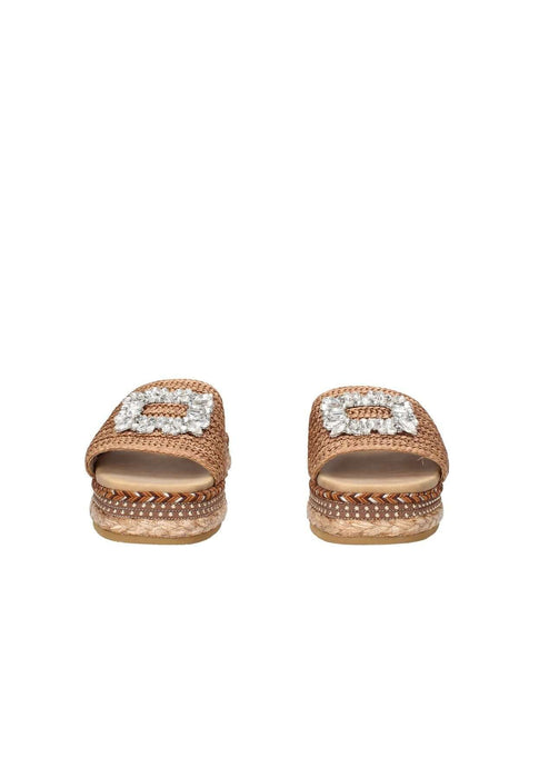 24085L Sandalo Glass EXE Tessuto Con Accessorio Quadrato Strass Sottopiede Imbottito Pelle Fondo Gomma Altezza Tacco 5 Cm