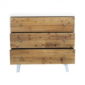Mobile bianco con 3 cassetti decoro naturale 100x45x90 cm truciolare