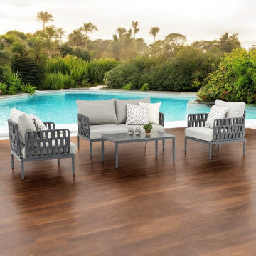 Salotto 2 posti in alluminio e corda PVC con cuscini poliestere