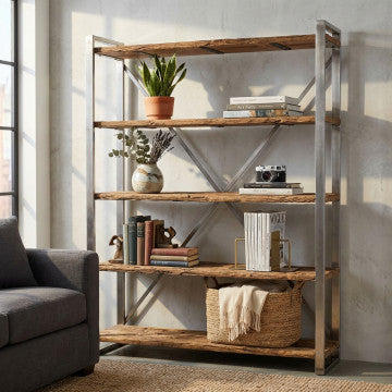 Mobile in legno riciclato con 5 ripiani 118x37x218 cm