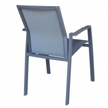 Retro della poltrona Maili antracite con struttura in alluminio e schienale in textilene, ideale per uso outdoor.