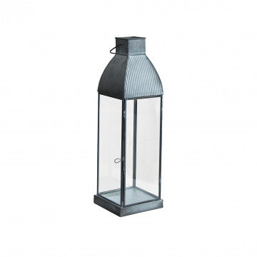Lanterna Kendra piccola in metallo e vetro grigio 12x12x41 cm